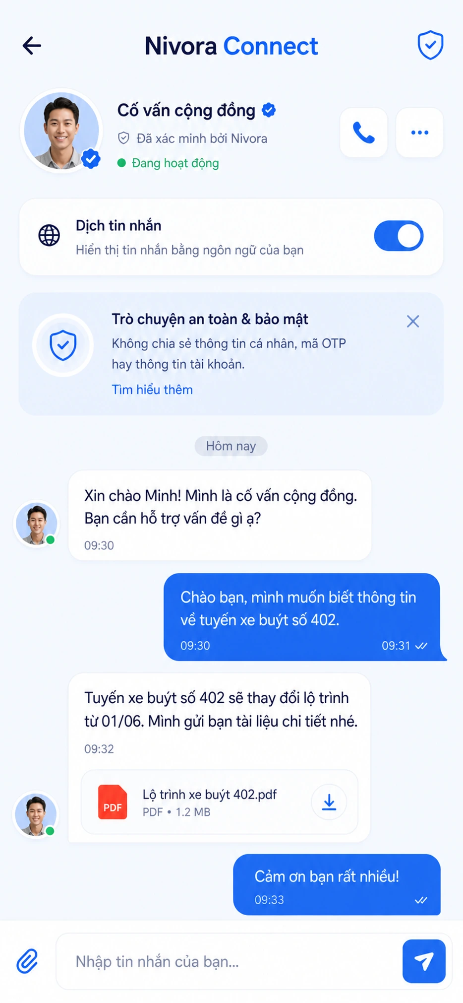 Giao diện app Nivora Connect góc trái xa