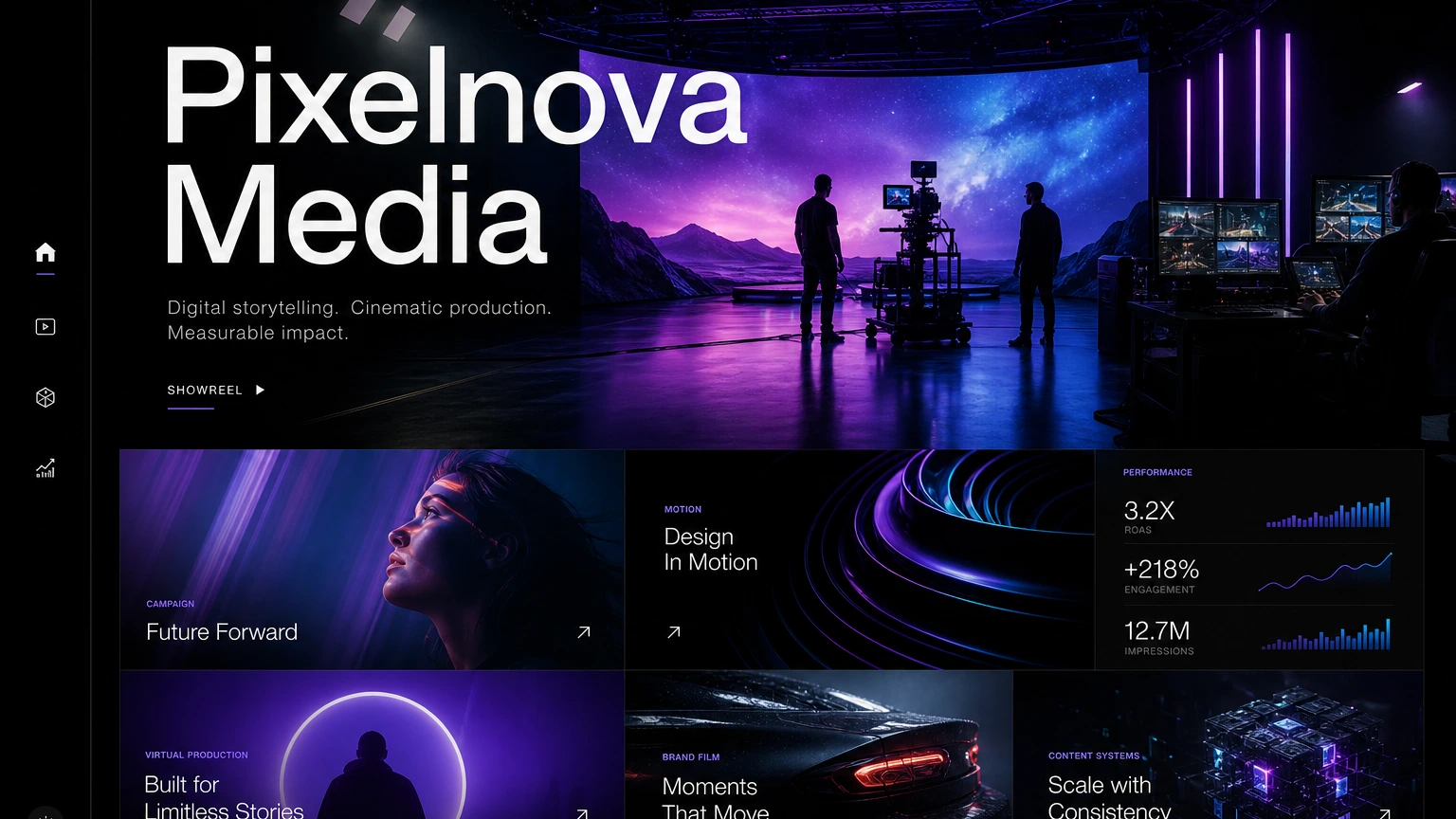 Giao diện trang chủ PixelNova Media – Case Study